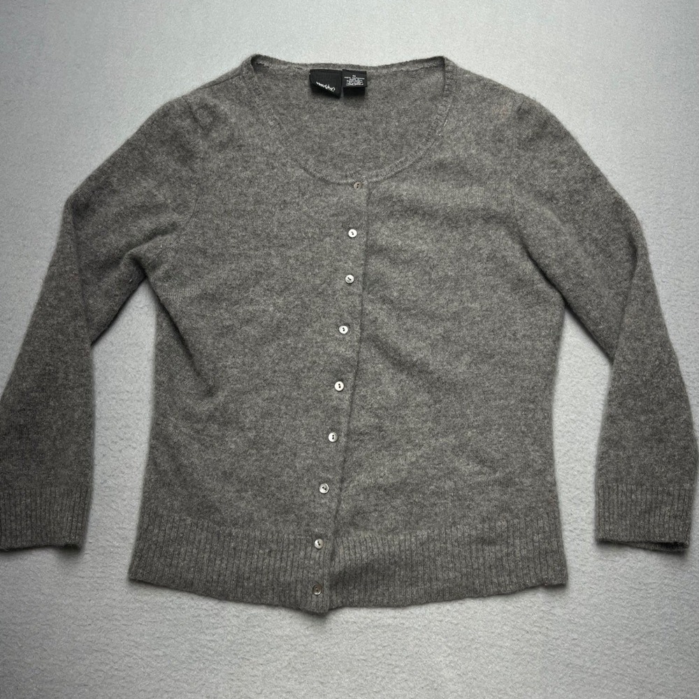 Vintage Mossimo Womens cashmere Sweater Gray Crew Neck Button Up Long Sleeve Med